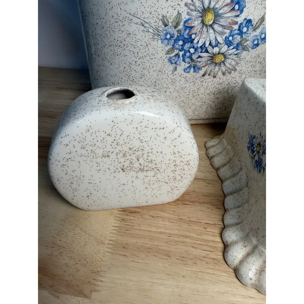 VTG 1983 Gator Mold Ceramic Vanity Bathroom Set of 3 Speckled Blue Floral